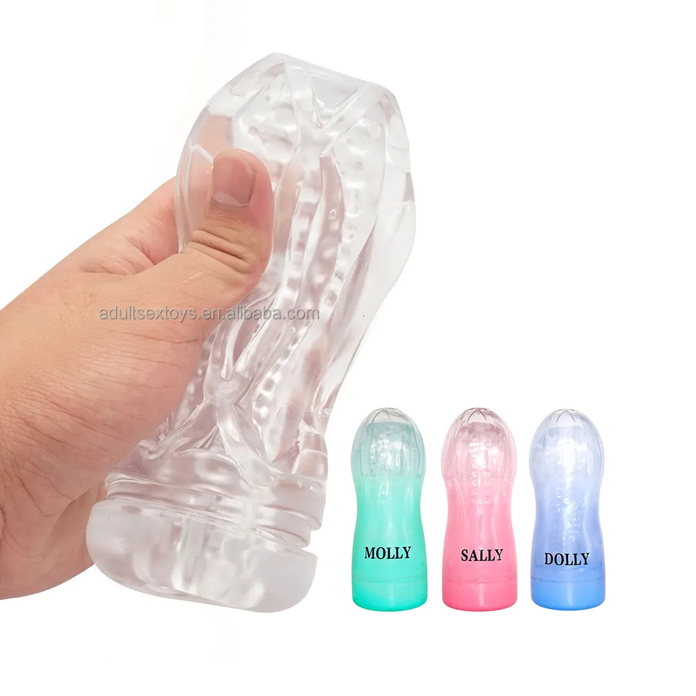 Transparent Clear Portable Pocket Pussy Stroker Vagina Textured TPE Masturbation Sleeve Male Masturbator Sex Toys for Men
