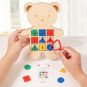 Cute Bear Shape Sewing Board Preschoolers Montessori-Inspired Kids Craft Activity Wooden Baby Animals Lacing Cards - Product Image 2