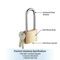 Serrure de porte haute sécurité renforcée 20-70 mm, cadenas en laiton robuste avec anse longue