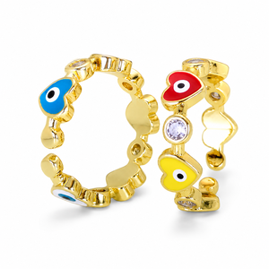 Anello Aperto Regolabile con Simbolo Classico dell'Occhio Turco per Donne - Product Image 1