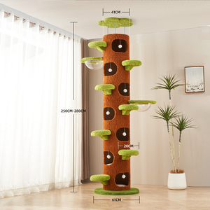 Arbre à <span class=keywords><strong>chat</strong></span> écologique personnalisable avec motifs, du sol au plafond, pour intérieur, avec feuilles vertes, hamac et peluche - Product Image 3