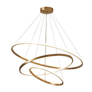 Lustre de salle à manger minimaliste en cuivre massif à 3 niveaux, style postmoderne nordique, luminaire suspendu multicouche pour salon et chambre à coucher - Product Image 1