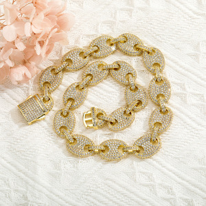 Collar de nariz de cerdo estilo hip-hop transfronterizo, joyería europea y americana, pulsera cubana unisex con diseño de grano de café, de hierro y piedra natural, éxito de ventas - Product Image 1