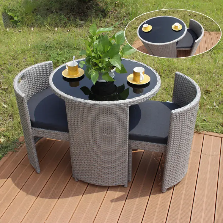 Kahve alışveriş için benzersiz bahçe mobilyaları balkon rattan ayna kompakt sehpa seti