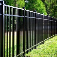Valla de Jardín Moderna de Hierro Forjado con Recubrimiento de Polvo de Zinc, Valla de Seguridad Negra con Parte Superior Plana Ornamental de 7 pies