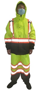 Ensemble imperméable jaune réfléchissant deux pièces pour la sécurité routière et l'entretien des routes en extérieur - Product Image 3