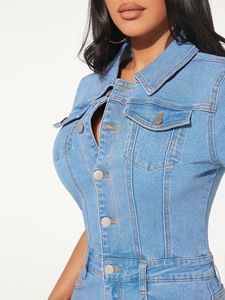 <span class=keywords><strong>S</strong></span>-XXL di tendenza da donna a manica corta con bottoni elastici Jeans Jeans di media lunghezza abito donna per autunno Jean pacchetto gonna alla moda - Product Image 3