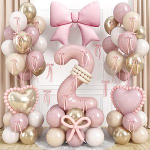 Kit de guirlande de ballons rétro rose et or, décorations pour fête de <span class=keywords><strong>1er</strong></span> anniversaire avec ballons en feuille de numéros et nœuds pour filles - Product Image 3