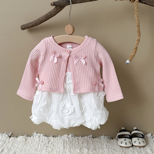 Ensemble deux pièces printemps-automne pour filles Cardigan tricoté et jupe de princesse Rose Bud vêtements pour bébés enfants - Product Image 4