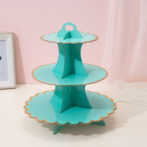 Présentoir à gâteaux pliable en papier écologique à 3 niveaux, 19 couleurs, avec motif floral estampé or, pour mariages et anniversaires - Product Image 3
