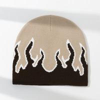 Personalizado Jacquard Fire Flame Beanie Baggy Slouchy Knit Rock Punk Hip Pop Ski Hat Outdoor Riding Cap