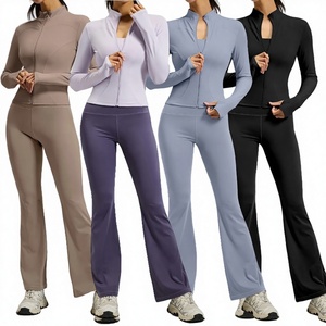 Ensemble de yoga pour femmes, leggings évasés à manches longues, respirants, taille plus, vêtements de sport, vêtements de fitness, vêtements de sport pour l'entraînement - Product Image 3
