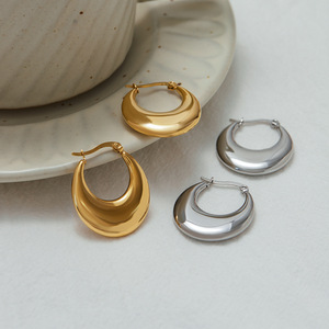 <b>Moon</b> Shape Hoop Earrings In Gold And Silver Titanium Steel For Everyday Wear - Product Image 3