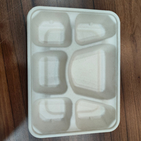 Plateau repas écologique à 6 compartiments, jetable, compostable, en bagasse de canne à sucre