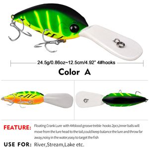 Señuelos de Pesca Crank de 12.5cm y 24.5g, Señuelo Duro con Ojos 3D, 5 Colores, Señuelos Artificiales Biónicos, Señuelo Flotante de Superficie - Product Image 6