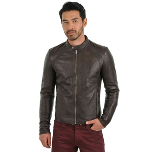 Veste en cuir véritable personnalisée James pour homme de la marque Dockers, veste en cuir noire de style café racer pour homme, mode outdoor - Product Image 1