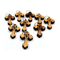 Mini breloque croix en bois naturel faveurs porte-clés croix mini pendentifs solides rustiques artisanat religieux croix en bois