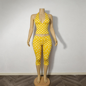 Ensemble d'été pour femme : haut court dos nu à pois et pantalon capri – Style minimaliste et basique, <span class=keywords><strong>look</strong></span> simple et polyvalent - Product Image 6