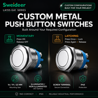 Sweideer, fabricant OEM de boutons-poussoirs métalliques personnalisés, interrupteur LED en acier inoxydable de 16 mm, 19 mm, 22 mm avec borne à vis