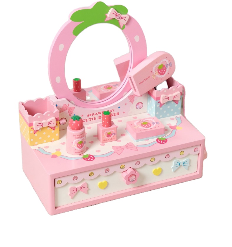 Клубничный детский домик для игры в помещении для девочек красивый набор игрушечный макияж кошелек для макияжа стол косметический туалетный столик Игрушки для девочек
