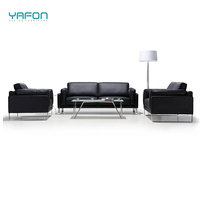 Luxuriöses Schwarzes Leder-Chefsessel-Sofa-Set mit Holzrahmen und Edelstahlbeinen für Wohnzimmer, Hotel und Schule
