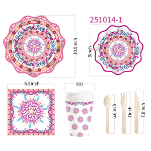 DAMAI Chinese Style Happy Birthday Theme Party Kits PinkWave Shape Disposable Party <b>Paper</b> Plates Cups Napkin Tableware Set - Product Image 5