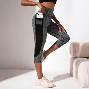 Penjualan Terbaik celana Yoga Fitness kualitas tinggi celana ketat Yoga jala mulus celana Yoga pinggang tinggi legging celana crop dengan saku