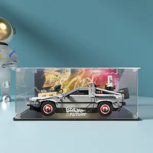 Self Assembling Clear Acrylic Display Box for Lego 10300 Back to the Future Time Machine Dustproof Clear Display Case
