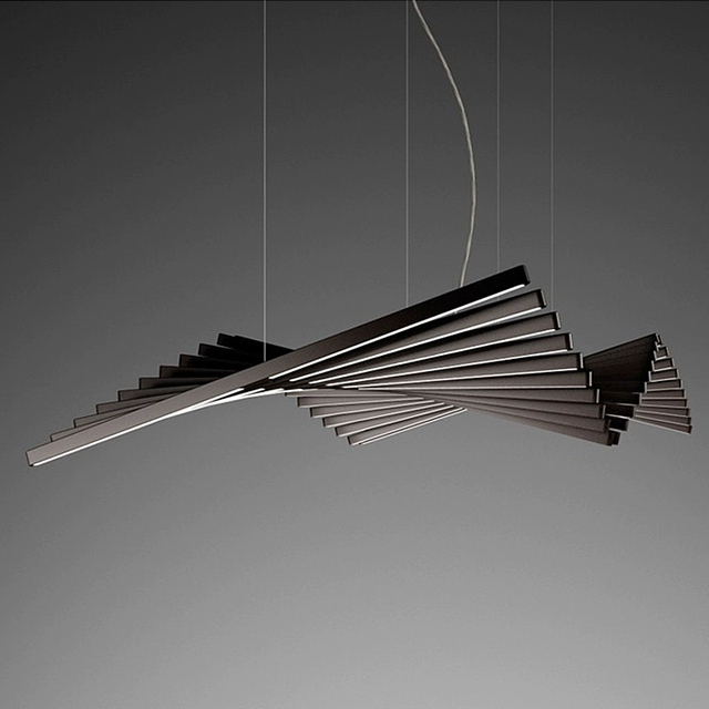 Modern Minimalist Designer Iron LED Pendant Light Adjustable Height Dimmable Linear Chandelier Long Hanging Dining Black Acrylic
