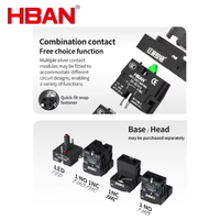 Interruptores de Botón Pulsador de 22 mm HBAN, Inicio, Impermeables IP65, 600 V, Botón Pulsador Verde con Indicador LED de 12 V, 24 V, 220 V