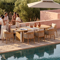 Meubles de jardin haut de gamme pour terrasse de resort, table en teck robuste et ensemble de chaises en corde, résistant aux intempéries