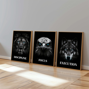 HAOWAI OEMODM Juego de 3 Láminas Decorativas en Lienzo con Diseños de Animales Motivacionales: León, Águila, <span class=keywords><strong>Lobo</strong></span> - Decoración en Blanco y Negro - Product Image 3