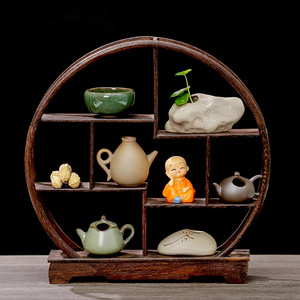 Estante de exhibición de madera estilo chino con forma de flor de ciruelo, estante decorativo de 4 niveles para guardar juegos de té, para mesa de té en la sala de estar. - Product Image 4