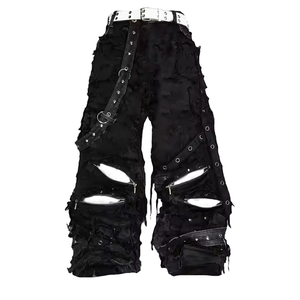 سراويل جينز مخصصة عالية الجودة للرجال شعار مخصص بالأسى مغسول مكدسة جينز كبير الحجم للرجال - Product Image 4