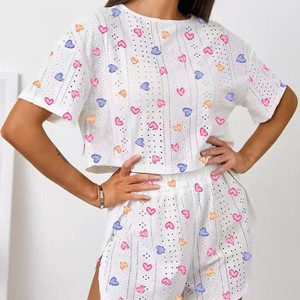 Commerce extérieur transfrontalier, pyjama deux pièces pour femmes européennes et américaines, manches courtes, shorts, imprimé jacquard, mode été - Product Image 4