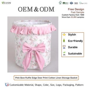 Cesta de Almacenamiento Infantil con Lazo Rosa, Multifuncional, de Lona con Volantes, para Juguetes, Ropa y Decoración de Guardería - Product Image 2