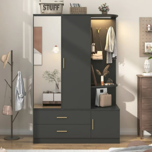 Venta al por mayor muebles de dormitorio moderno <span class=keywords><strong>armario</strong></span> de almacenamiento de ropa puertas de 4 hojas blanco PVC laminado <span class=keywords><strong>armario</strong></span> de madera con <span class=keywords><strong>espejo</strong></span> - Product Image 4