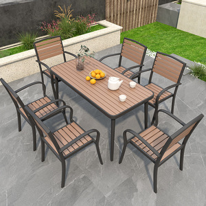 Outdoor Cafe <strong>Balcony</strong> <strong>Table</strong> and Chair Set Plastic Wood <strong>Table</strong> and Chair Combination Outdoor Villa Wooden <strong>Table</strong> Milk Tea Coffee - Product Image 2