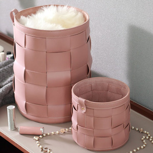 Luxury leather storage basket, high-end storage bin, for home, office, study, trash can, handmade woven waste <b>paper</b> bin - Product Image 3