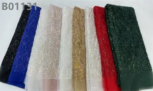 Tissu dentelle perlée vert, dentelle, maille, fleurs, paillettes, multicolore, vente en gros, collection