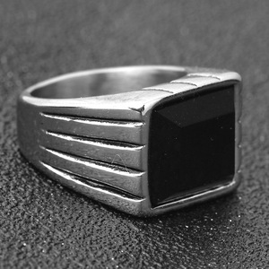 Fashion Square Gemstone <b>Ring</b> Red <b>Black</b> <b>Titanium</b> Steel Bezel Setting Geometric Style Gift Jewelry - Product Image 3
