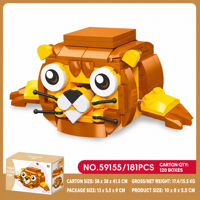 Ensemble de blocs de construction interactifs Tigre personnalisé de 181 pièces, jouet de construction STEM avec bouton poussoir pour animaux mobiles, marque privée OEM