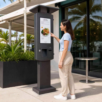 Kiosque Android LCD extérieur 32 pouces avec toit anti-pluie, étanche, pour commande et paiement en libre-service, machine tactile pour parking avec imprimante