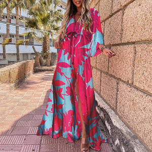 Vestido Maxi Tipo Cardigan con Cuello en V y Cintura Imperio, Estilo Bohemio, para <span class=keywords><strong>Mujer</strong></span>, Vestido de Playa, Vestidos Casuales Estampados para <span class=keywords><strong>Mujer</strong></span>, Envío Rápido - Product Image 1