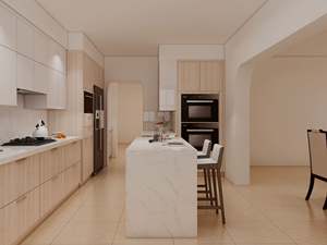 Gabinetes de Cocina Modernos de Lujo con Isla en Forma de L y Barra de Desayuno, Encimera de Mármol y Madera Maciza, Accesorios para Fregadero - Product Image 5