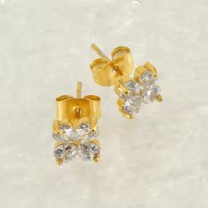 Pendientes de Acero Inoxidable para Mujer, con Incrustaciones de Oro de 18k y Circonita, Diseño de Trébol de Cuatro Hojas, Joyería de Moda - Product Image 4