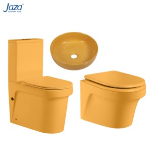 Vendita calda per bagno in porcellana set di servizi igienici bagno di colore giallo in ceramica appeso a muro lavello due pezzi WC set - Product Image 1