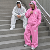 Ensemble de survêtement streetwear personnalisé par le fabricant, avec pantalon de survêtement et sweat à capuche amples, à surpiqûres contrastées, en tissu épais et de coupe oversize