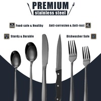 Ensemble de couverts noirs en gros, 24 pièces, en acier inoxydable noir mat, pour restaurant, avec couteau à steak