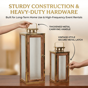 Lanternes décoratives en métal et bois en gros pour centres de table de mariage – Décoration de lanternes en bois et métal doré - Product Image 5